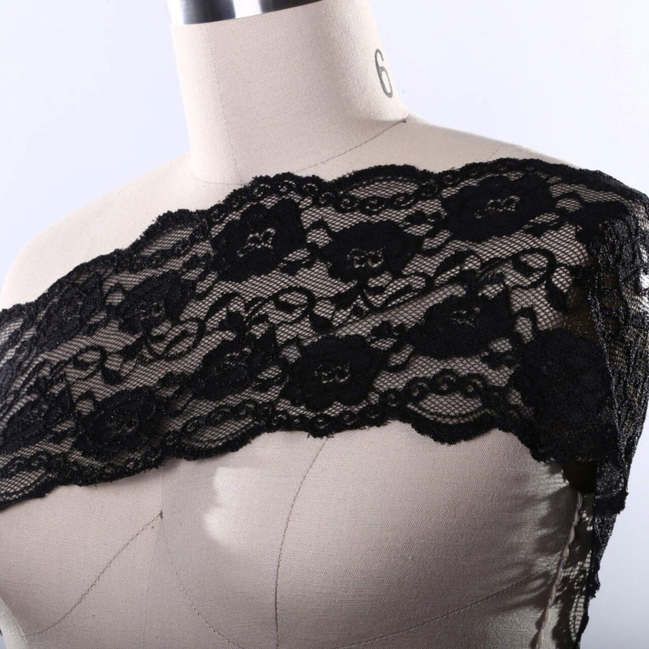 Black Wide Stretch Lace Trim 6.5" Floral Elastic for Lingerie, Bras & DIY Sewin